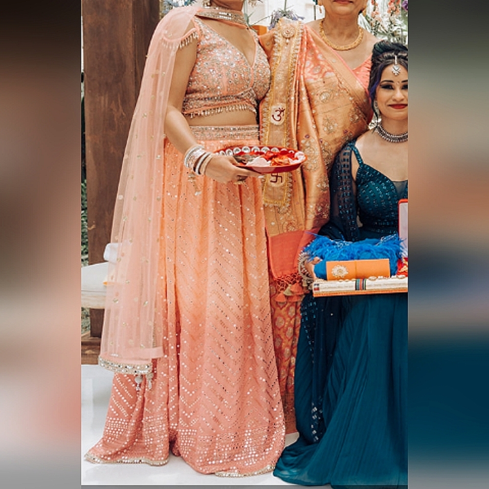 Designer Chikanari Embroidered mirror/stone Pink ombre Lehenga 36-38 XS/S